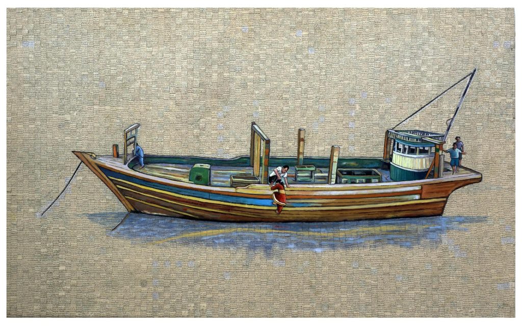 The Ark - Collage Oil Newsprint and Gouache on Canvas - 63x106cm - Fractured Narratives